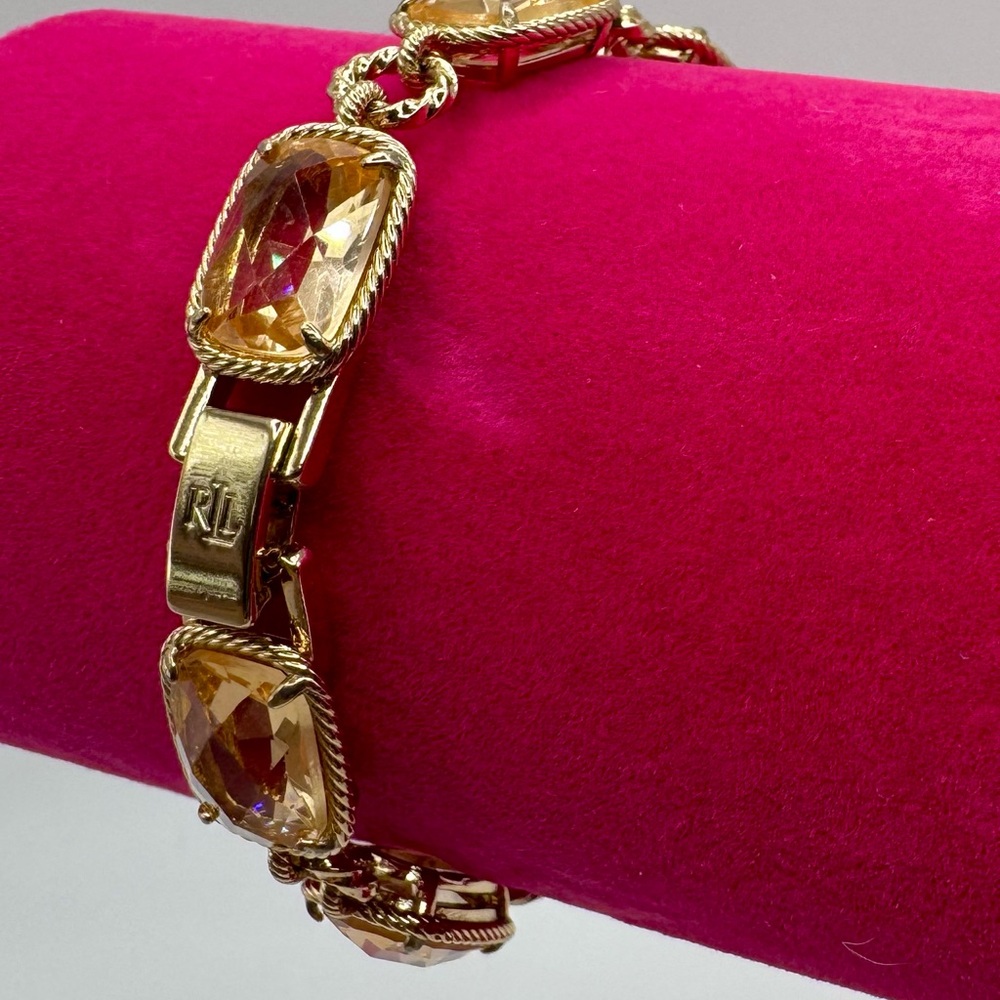 Ralph Lauren Gold Tone Champagne Rhinestone Link Bracelet